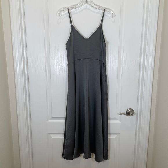 Anthropologie Daily Practice Satin Midi Slip Dress Pewter Gray w/ Pockets S - Picture 6 of 6